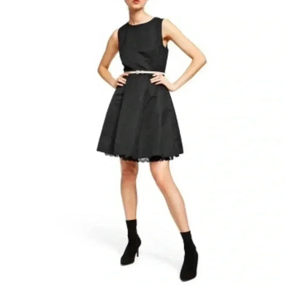 Jason‎ Wu Sleeveless Fitted Faille With Lace Black Women Mini Dress Size M
